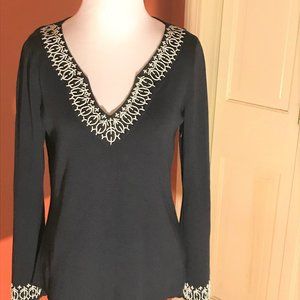 Ann Taylor Loft Beaded navy sweater